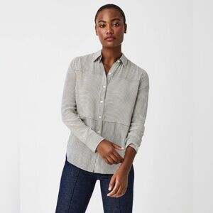 Spanx Washable Silk Long-Sleeve Shirt in Cedar/True Ivory Size Medium